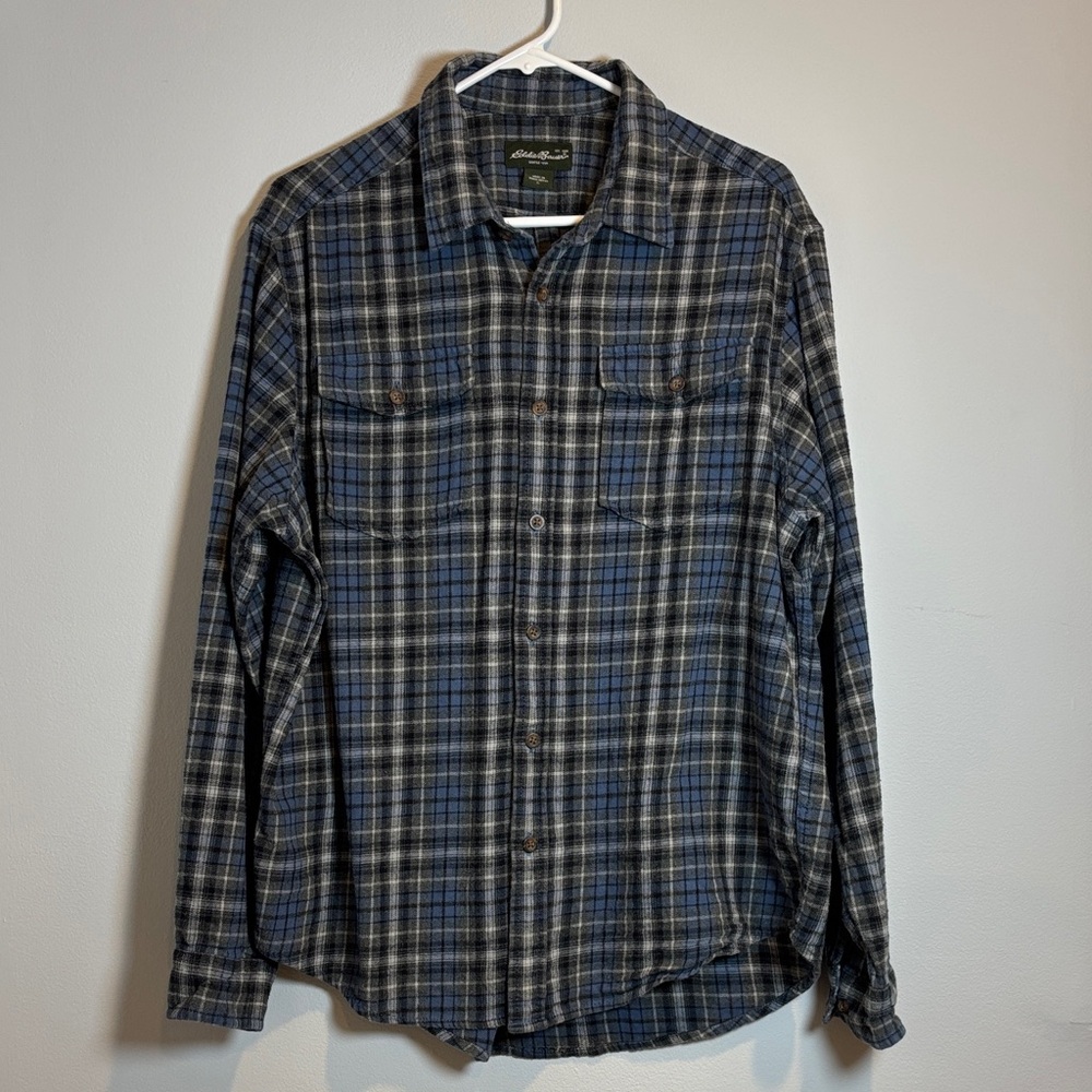 Eddie Bauer Plaid Cotton Flannel Button Down Shirt Size Large